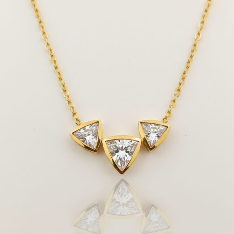 Modern Gold Plated Tri Crystal Geometric Pendant Necklace for Women