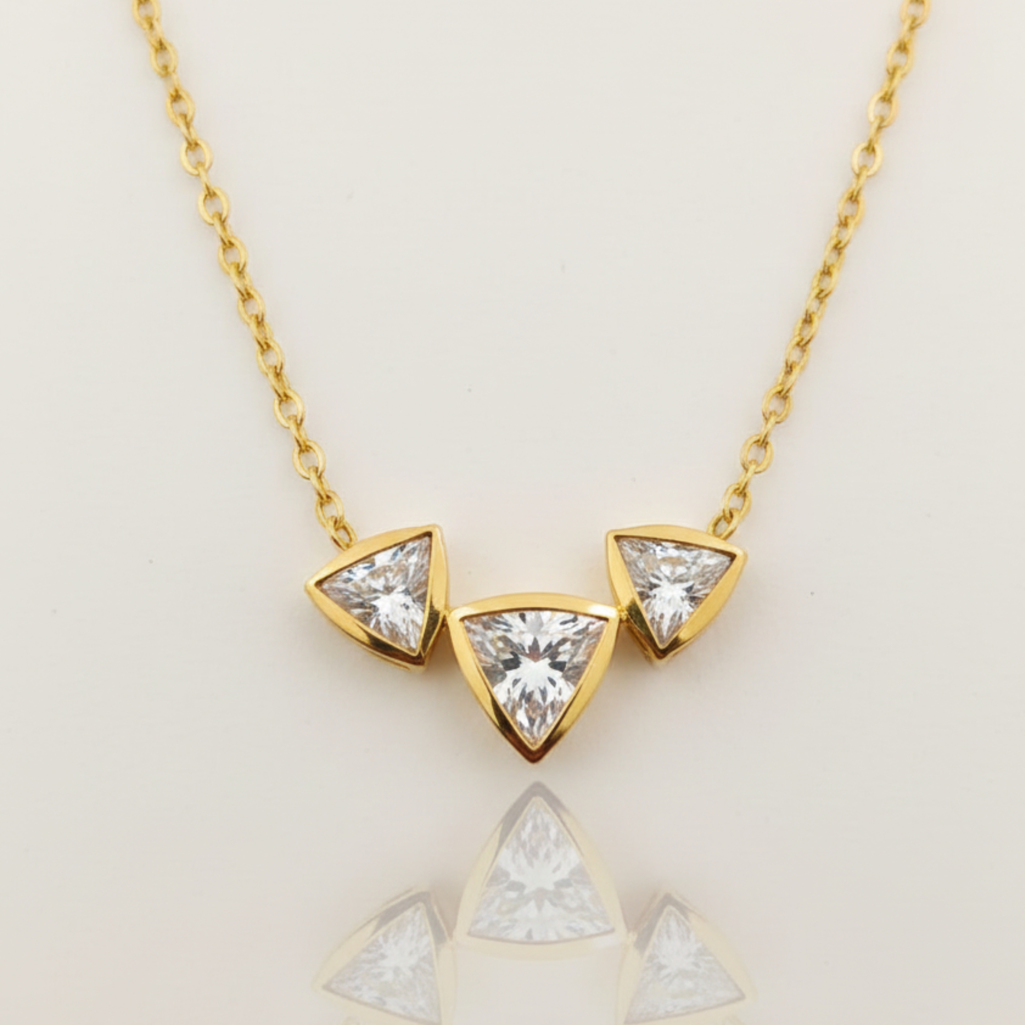 Modern Gold Plated Tri Crystal Geometric Pendant Necklace for Women