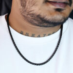 AuraSpark Men's Black Anti-Tarnish Wheat Chain Necklace