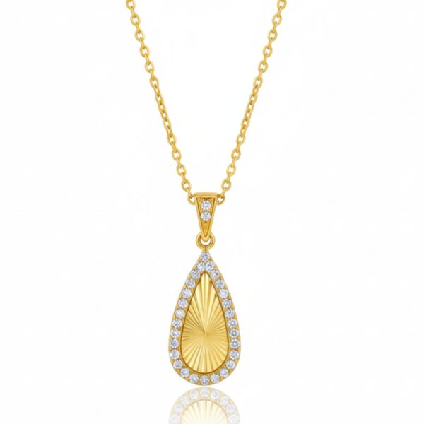 Classic Stone-Studded Gold Tone Teardrop Pendant Chain for Women