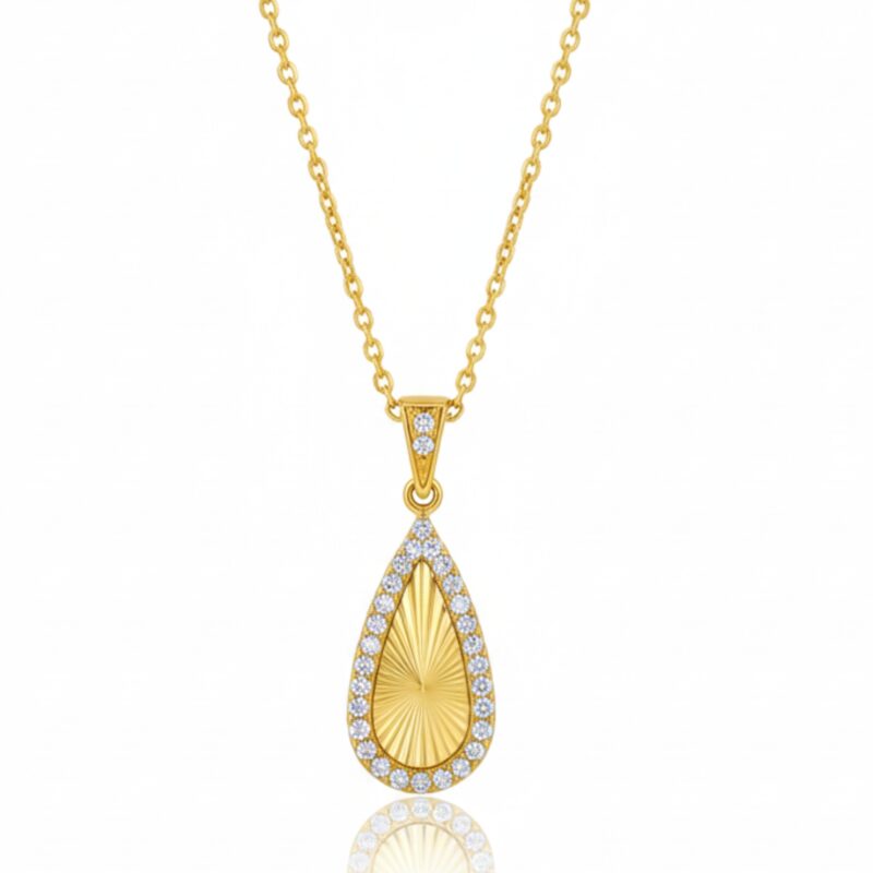 Classic Stone-Studded Gold Tone Teardrop Pendant Chain for Women