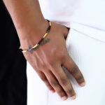 AuraSpark Men's Gold and Black Rice Link Chain Bracelet