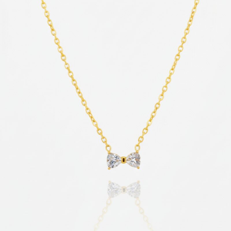 Elegant Gold Tone Dainty Bow Knot Pendant Necklace for Women