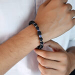 AuraSpark Black Lava Rock Bracelet with Blue Sodalite Beads