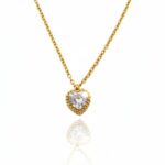 Golden Heart Pendant Necklace with Sparkling Crystal for Women