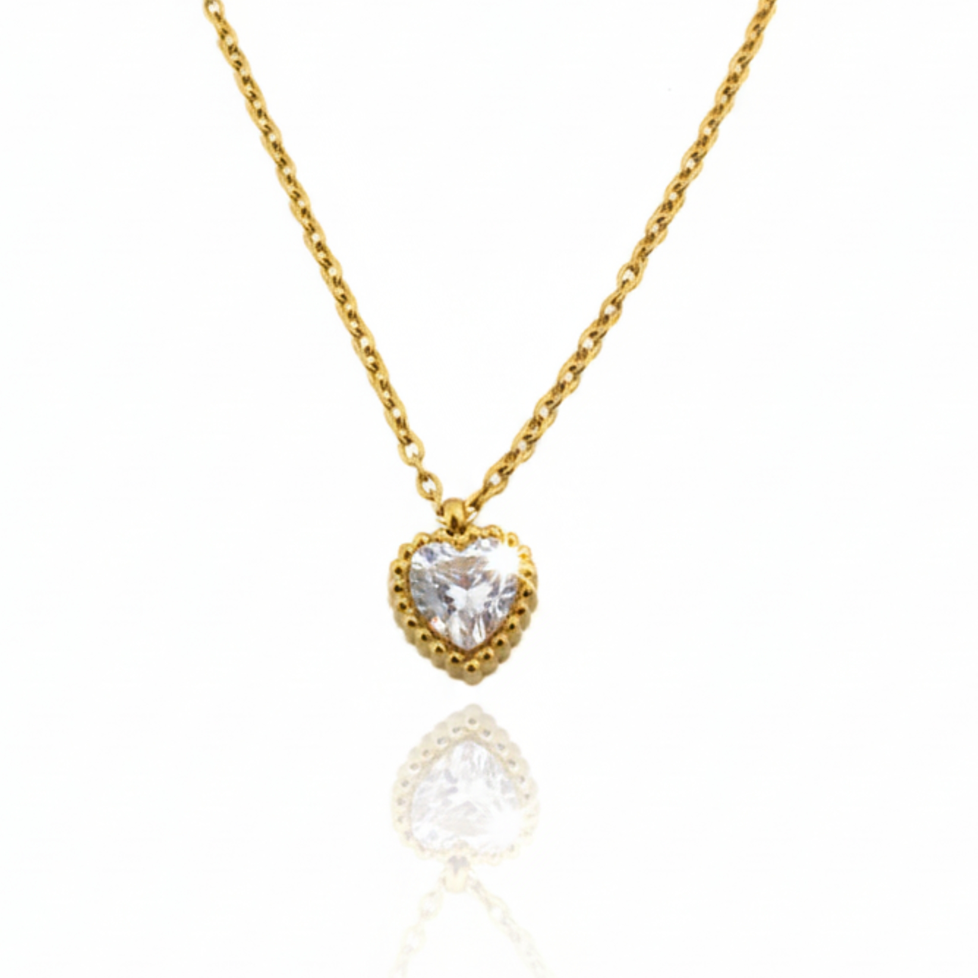 Golden Heart Pendant Necklace with Sparkling Crystal for Women
