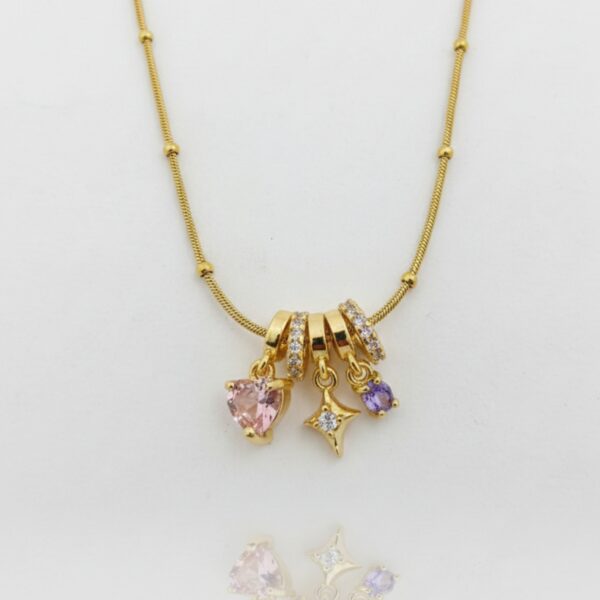 Elegant 18K Gold Tone Necklace with Pink Heart & Star Charms for Women