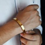 AuraSpark Gold Om Engraved Spiritual Kada Bracelet for Men