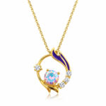 Elegant Gold Tone Celestial Halo Pendant Necklace for Women