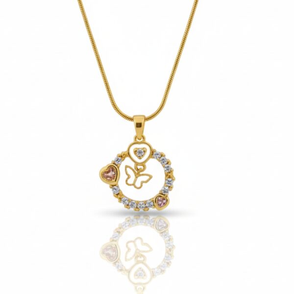 18K Gold Toned Butterfly & Heart Charm Pendant Necklace for Women