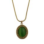 Elegant 18K Gold Tone Green Gemstone Pendant Chain for Women