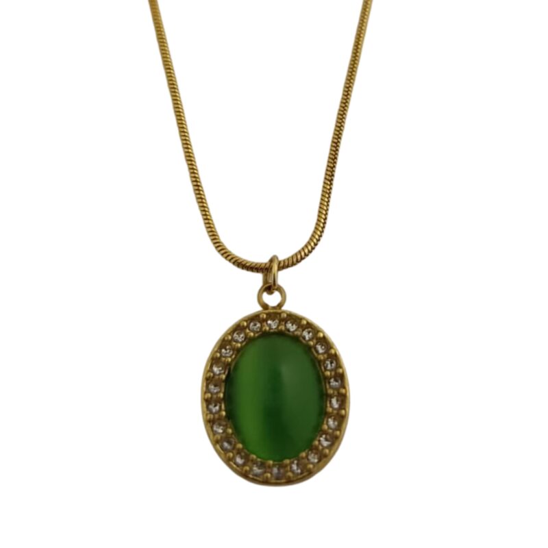 Elegant 18K Gold Tone Green Gemstone Pendant Chain for Women