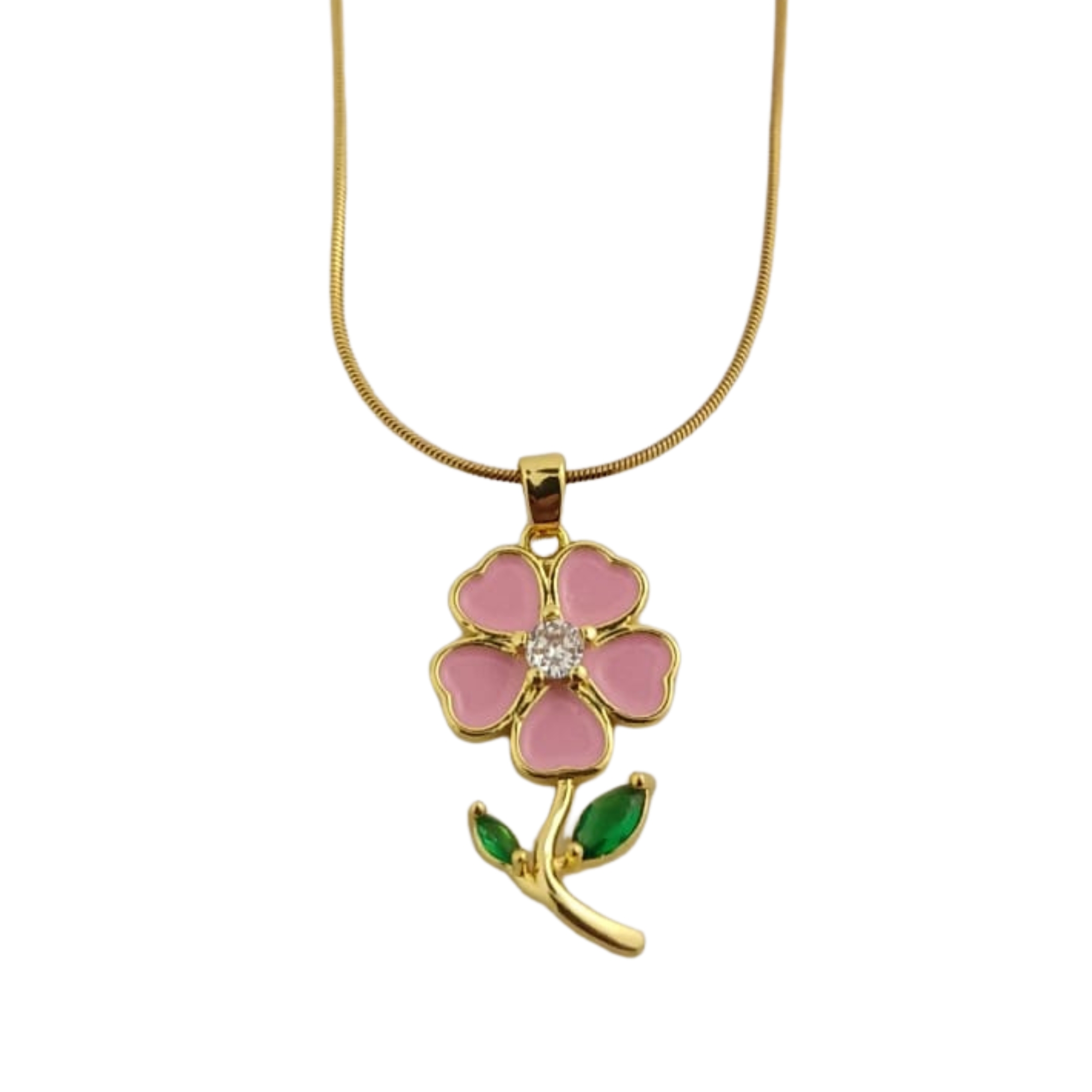 Enamel Flower Necklace with Pink and Green Design for Women