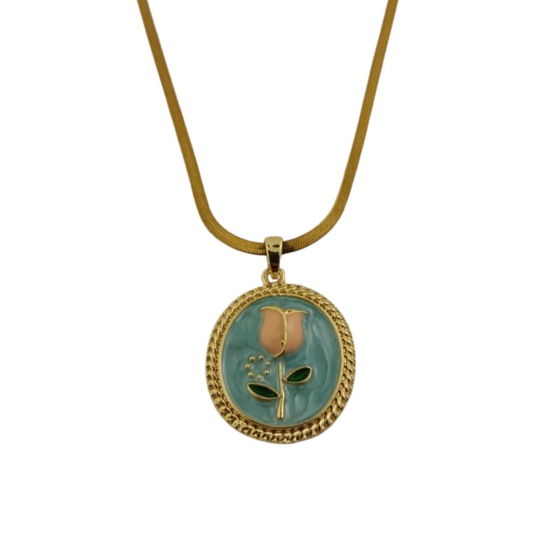 Elegant Vintage Enamel Rose Pendant Necklace for Women