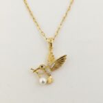 Sparkling 18K Gold Tone Hummingbird Pendant Chain for Women