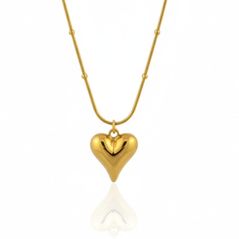 18K Gold Plated Puffy Heart Pendant Necklace for Women