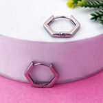 Geometric 6-sided silver earrings with secure click closure
