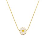 Golden Daisy Flower Pendant Necklace Elegant White Enamel for Women