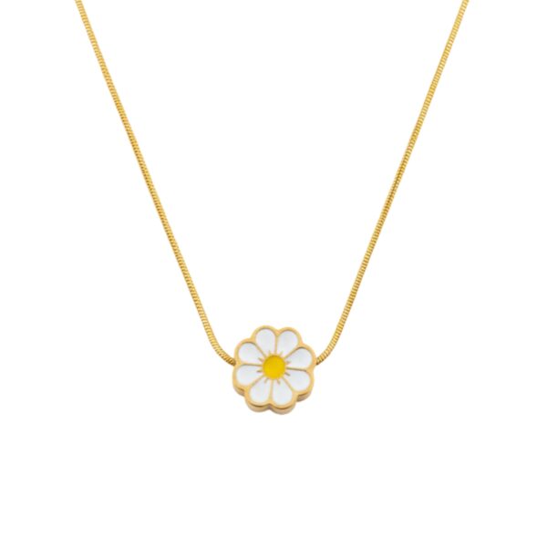 Golden Daisy Flower Pendant Necklace Elegant White Enamel for Women