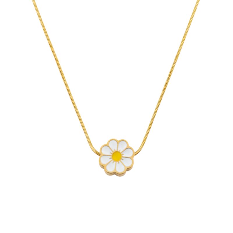 Golden Daisy Flower Pendant Necklace Elegant White Enamel for Women