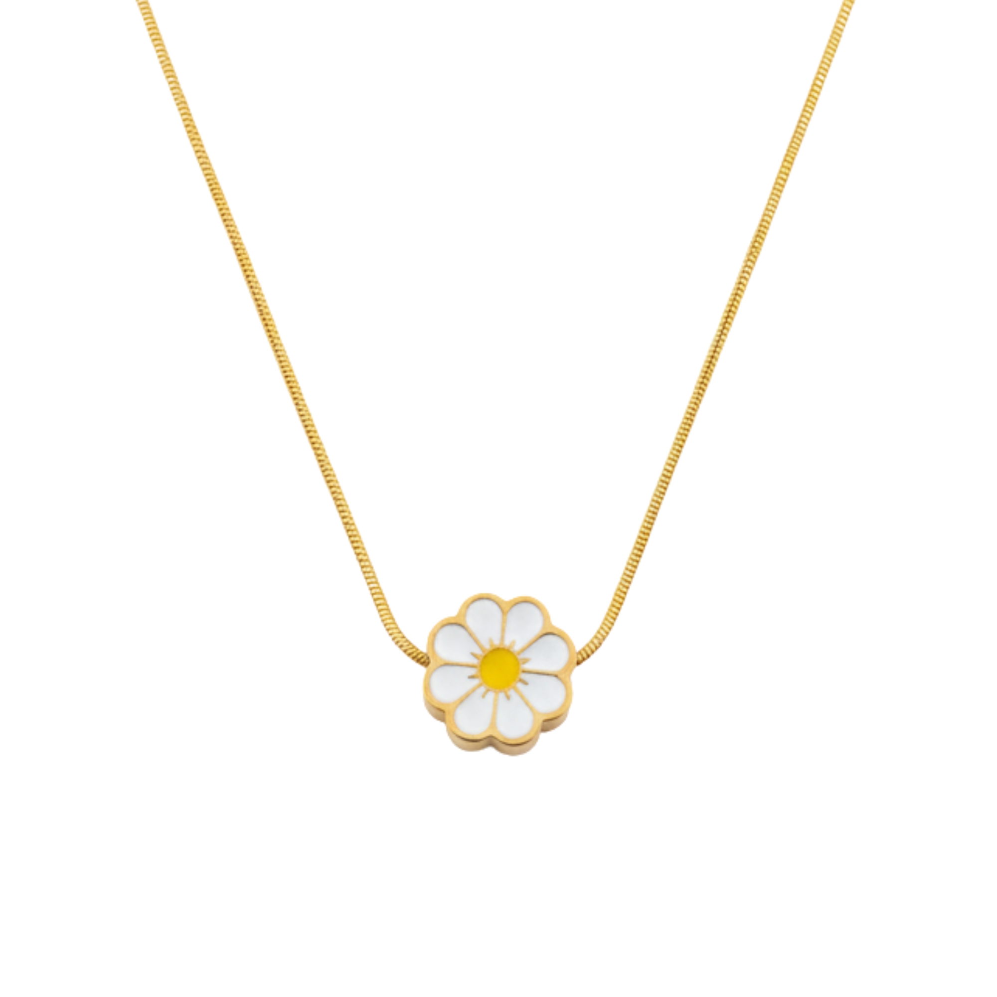 Golden Daisy Flower Pendant Necklace Elegant White Enamel for Women