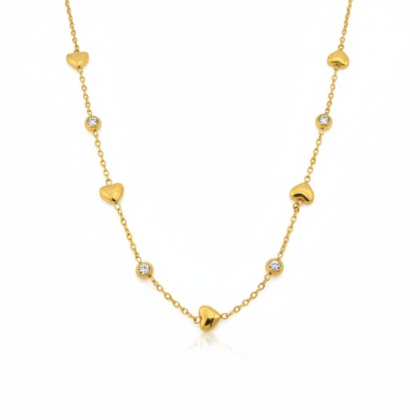 Elegant 18K Gold Plate Heart & Bead Necklace Chain for Women