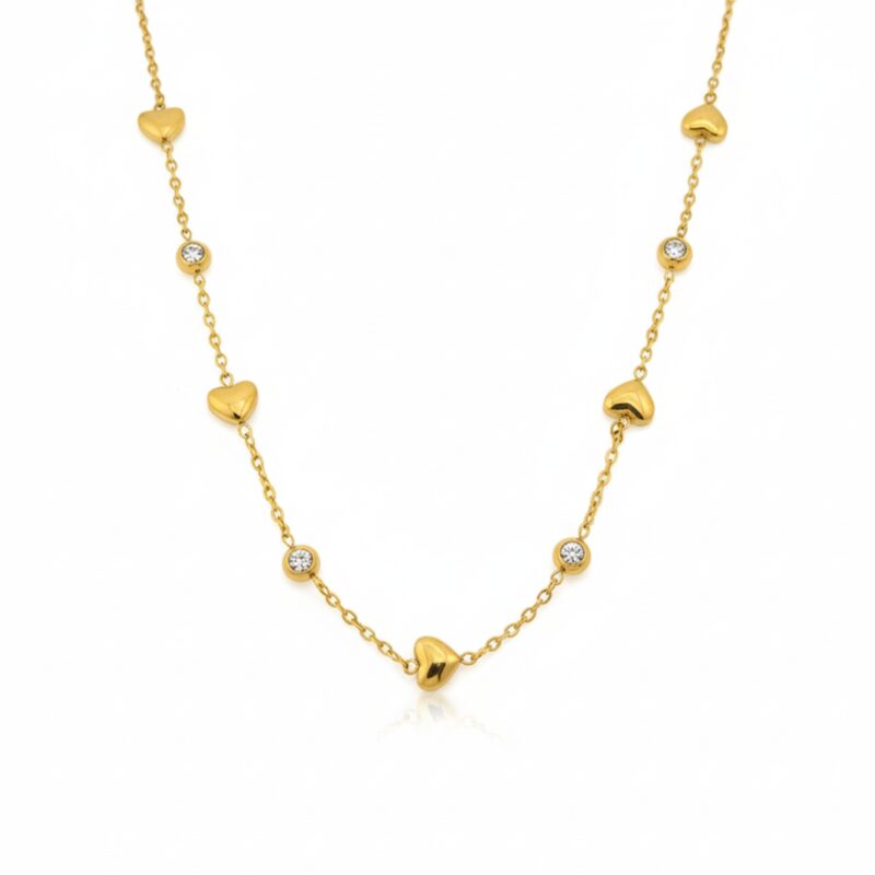 Elegant 18K Gold Plate Heart & Bead Necklace Chain for Women