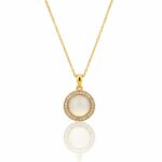 Classic Gold Pendant Necklace with Round Glossy Stone for Women