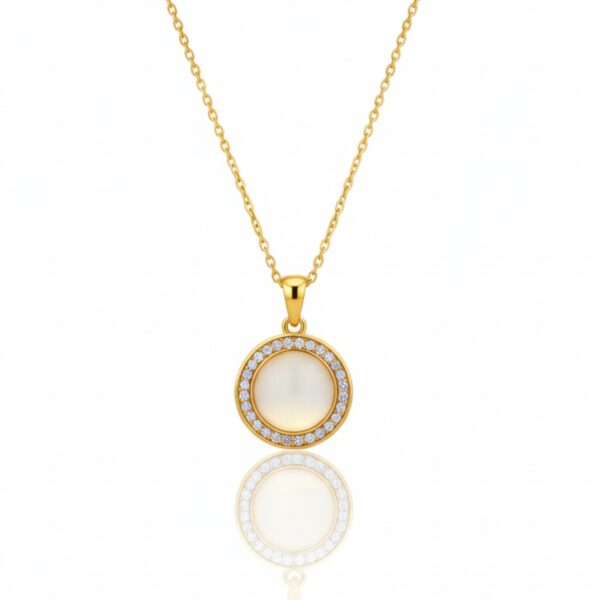 Classic Gold Pendant Necklace with Round Glossy Stone for Women