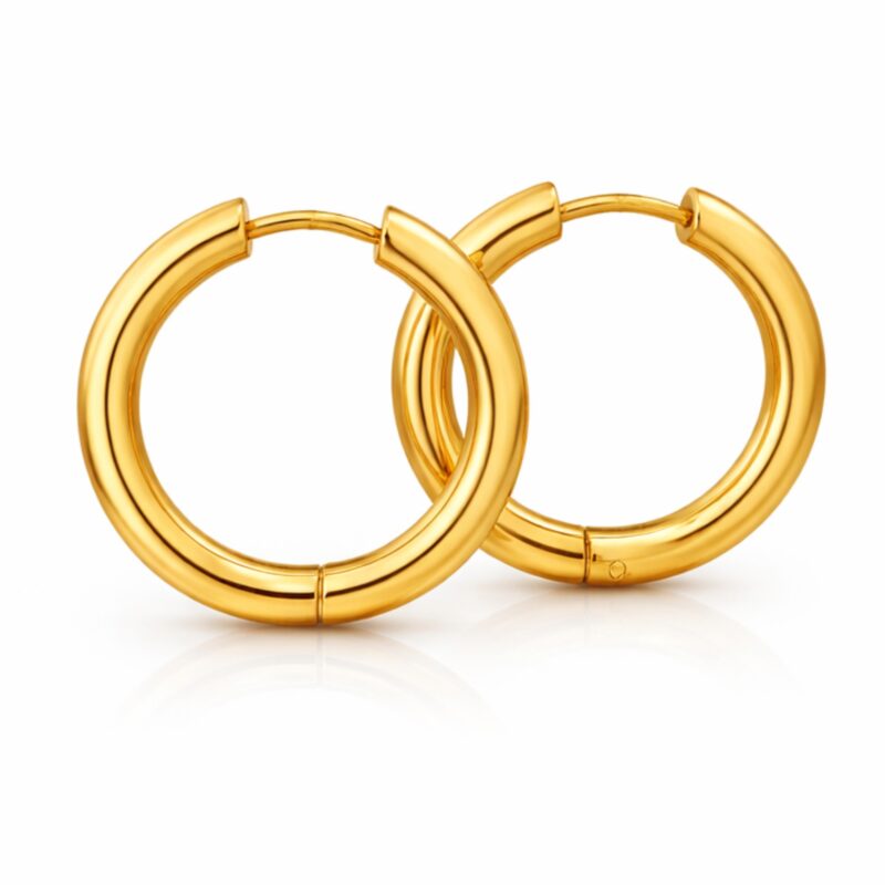 Classic Gold Tone Round Huggie Hoop Earrings for Women