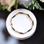 AuraSpark Men's Gold and Black Rice Link Chain Bracelet