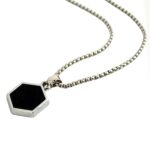 Sophisticated Elleva Silver & Black Pendant Chain for Men