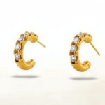 18K Gold Scalloped Diamond Huggie Hoop Earring – Sparkling CZ