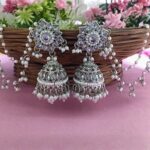 Bahubali style silver Jhumkas with multi-layer pearls