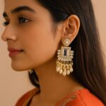 Ethnic Gold-Plated Kundan Chandelier Earrings for Women.
