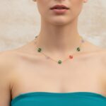 Handmade pastel gemstone bead flower necklace on gold chain