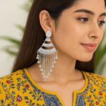 AuraSpark Silver Multi-Tier Pearl Chandelier Earrings