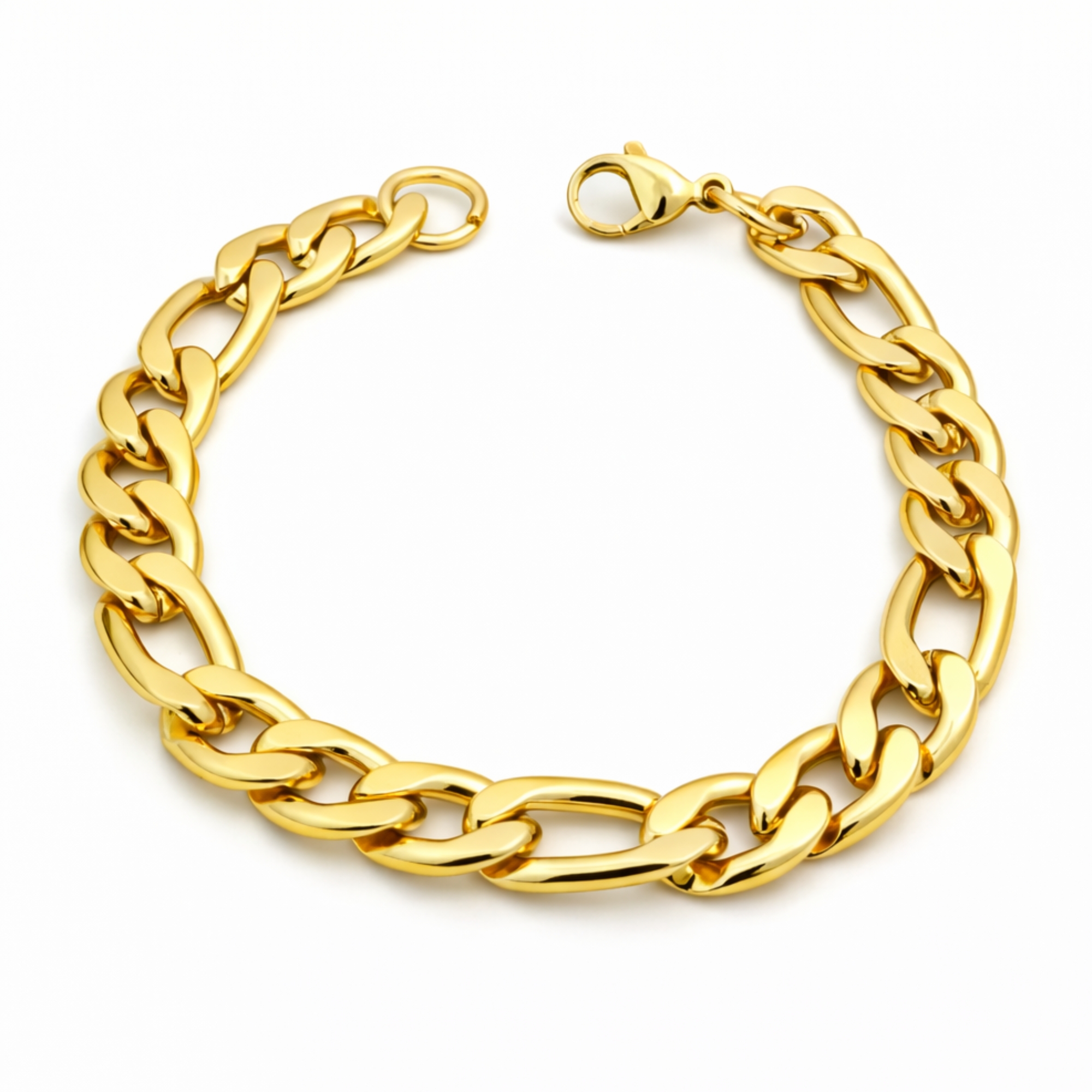 Classical 18K Gold Stainless Steel Figaro Chain Bracelet for Men
