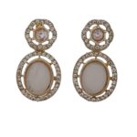 Stylish Gold Plated Drop Earrings with Crystal Stud & White Oval Stone
