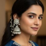 AuraSpark Pink Kundan Jhumka Earrings with Pearl Ear Chains