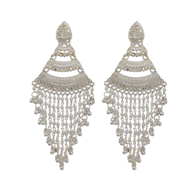 Elegant Multi-Tier long Jhumka Earrings with Pearls & Colorful Stones
