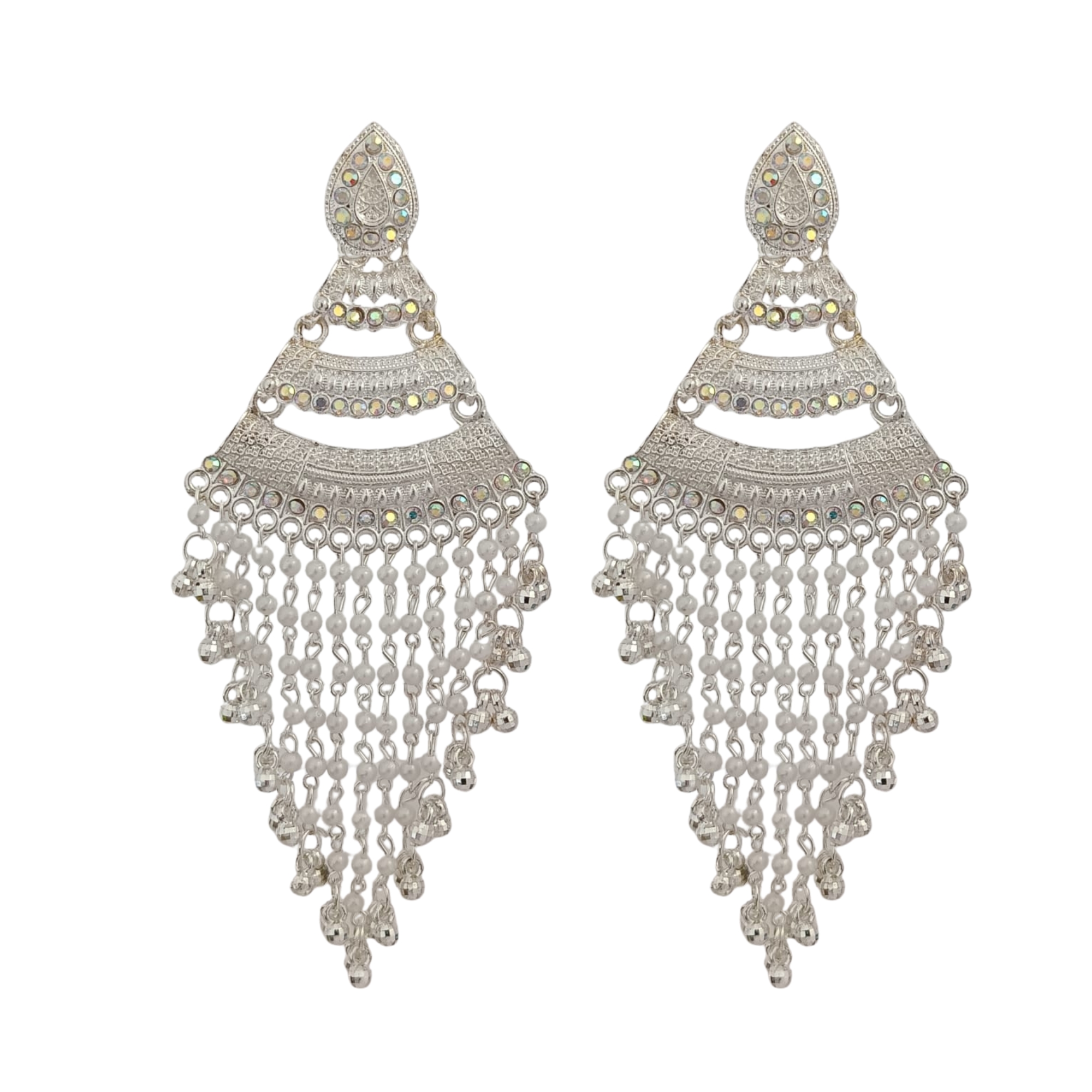 Elegant Multi-Tier long Jhumka Earrings with Pearls & Colorful Stones