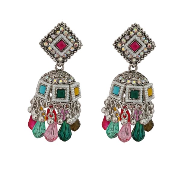 AuraSpark Multi-color Oxidized Silver Jhumka Earrings for Women