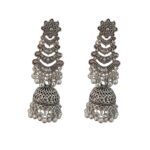 Graceful Traditional Oxidized Silver Long Jhumka Earrings