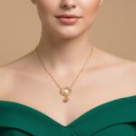 Gold Hoop Pendant Necklace with Hanging Bead for Women