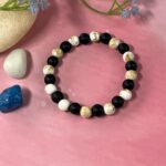 Matte Black and White Swirl Stone Stretch Bracelet