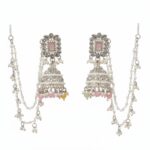 Silver Plated Ethnic Earrings with Multi-Color Bead Drops