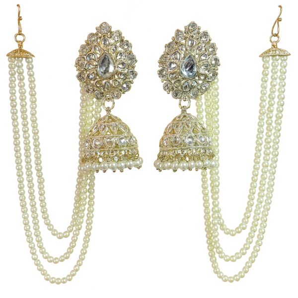 Stunning Bahubali Jhumka Earring with Multiple layer Pearl Ear Chain