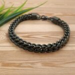 AuraSpark Men's Black Curb Link Chain Bracelet Matte Finish