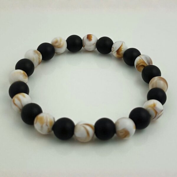 Elegant Black and White Stone Bead Bracelet